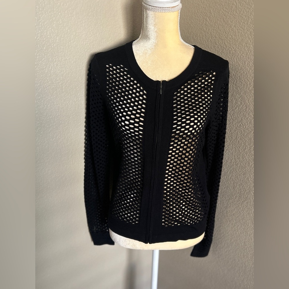 Robert Rodriguez Black Mesh Zip-Front Cardigan size S